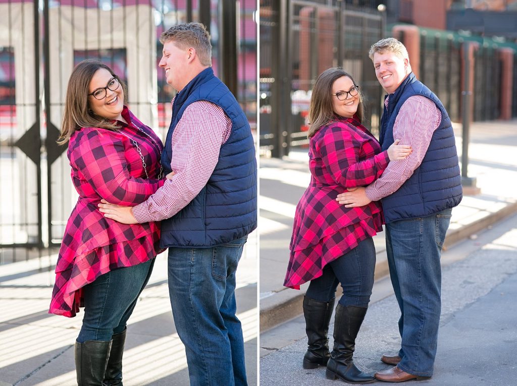 engagement session at Busch Stadium and wedding photographer Hollyberry Studio