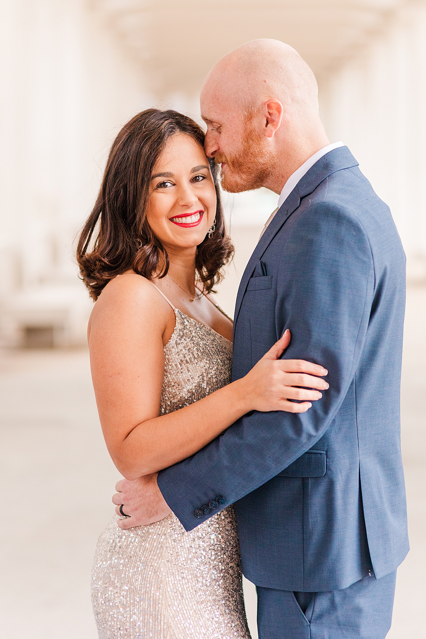 winter St. Louis engagement session with bride in sparkling dress