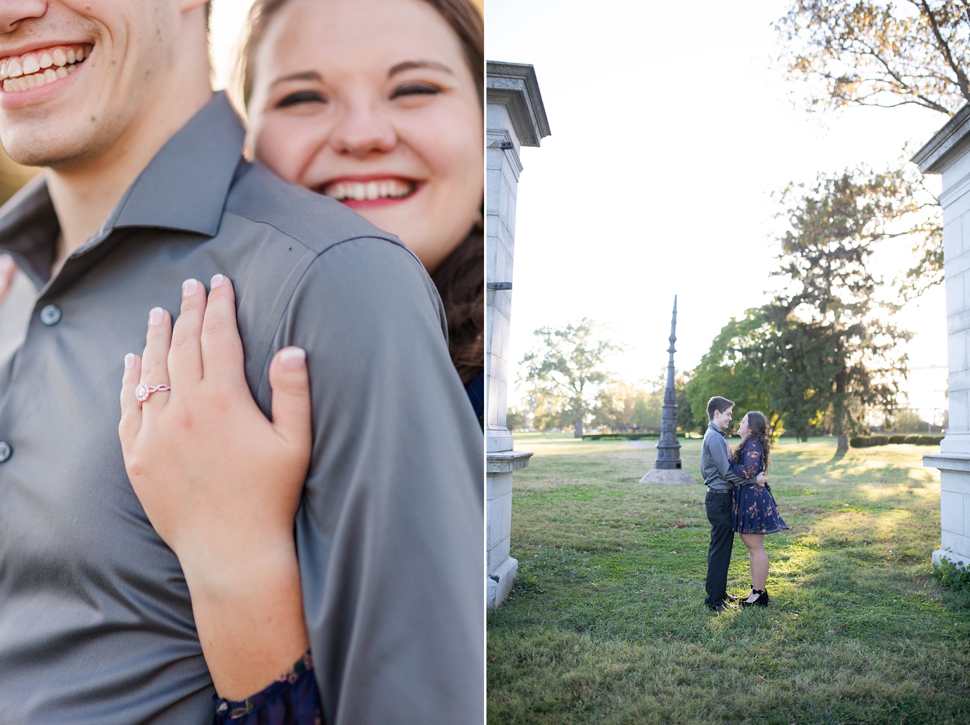 fall Forest Park engagement session along edge of cemetery