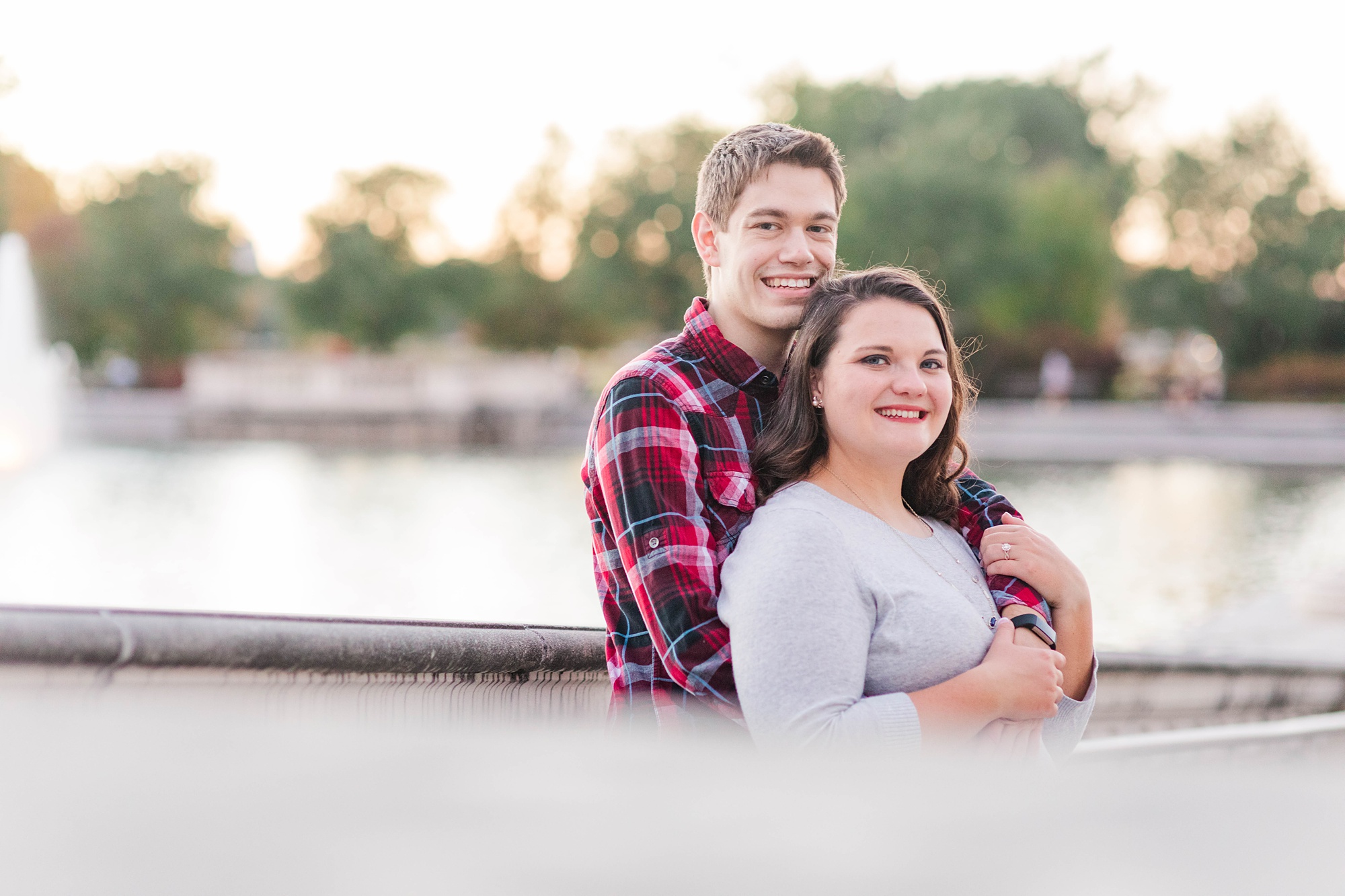 fall Forest Park engagement session by fountain