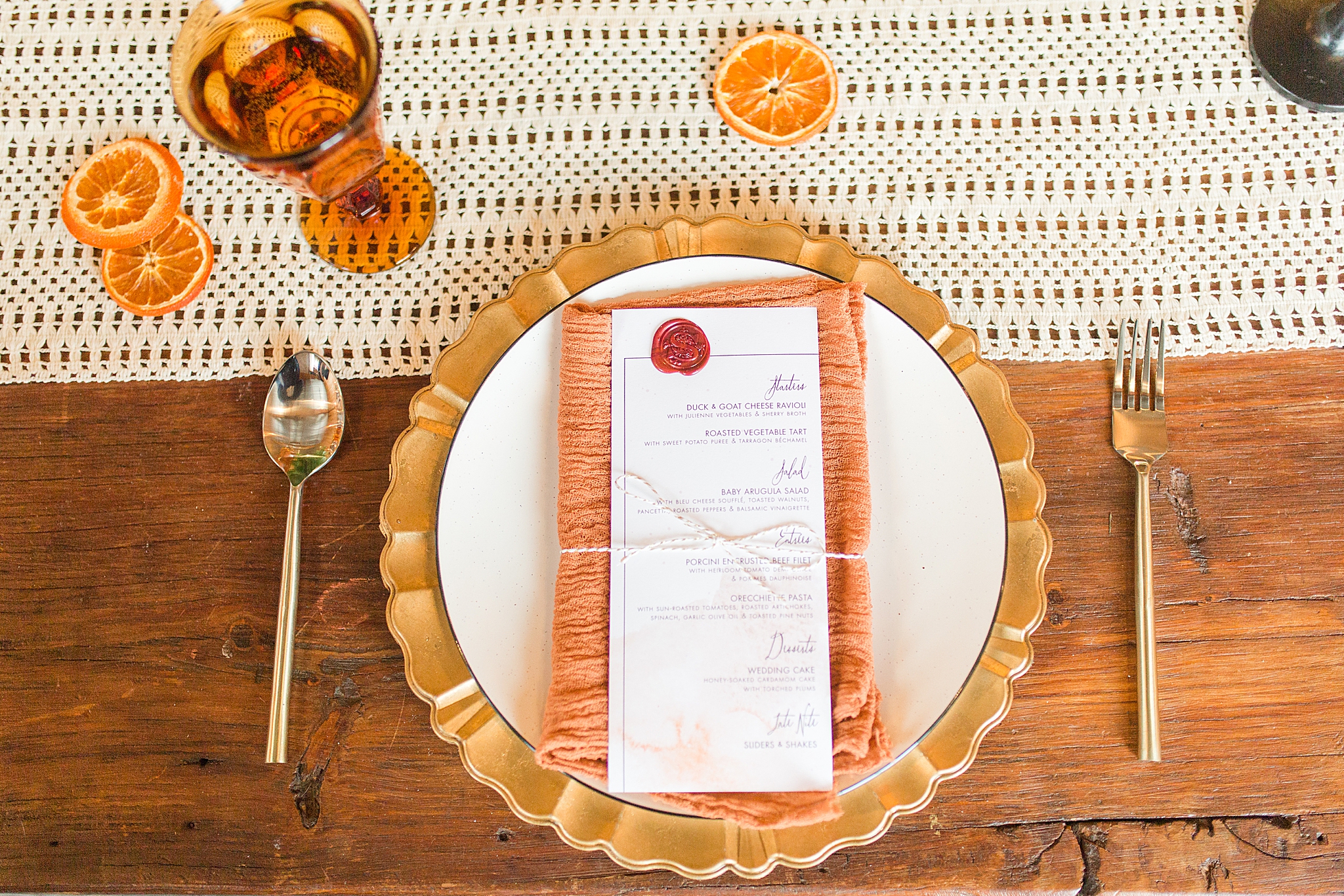 modern place settings with gold and copper