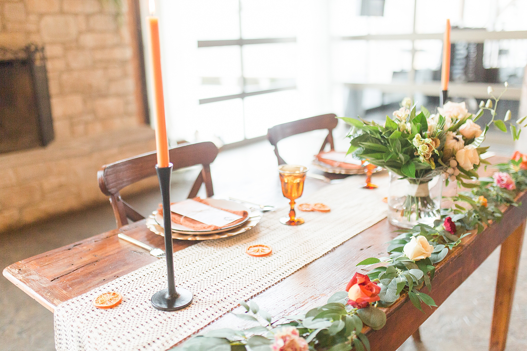 tablescape with gold and copper details at Haue Valley