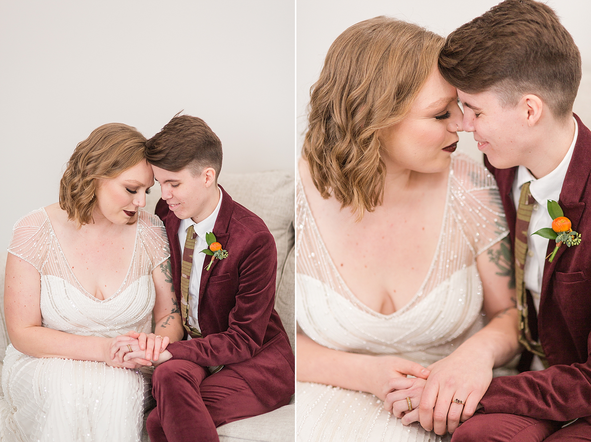 married couple touches noses during MO wedding photos