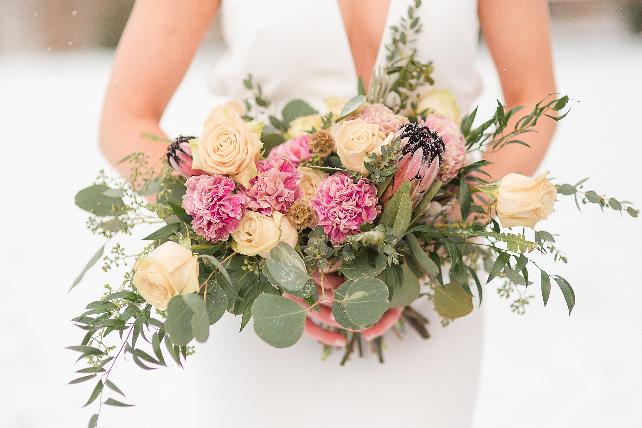 bouquet for winter bride with pastel flowers at Haue Valley