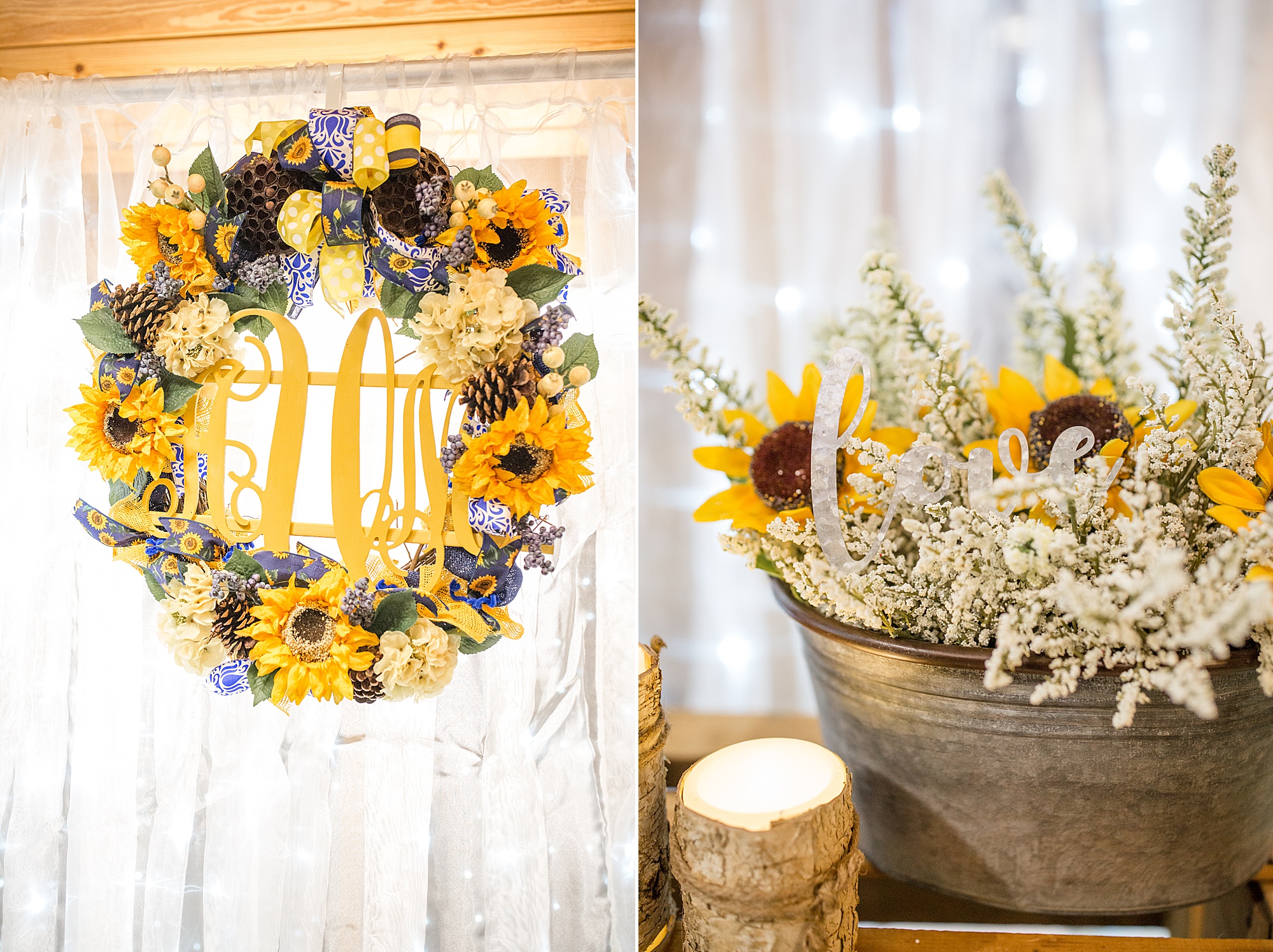 sunflower details for wedding reception at Quail Ridge Lodge