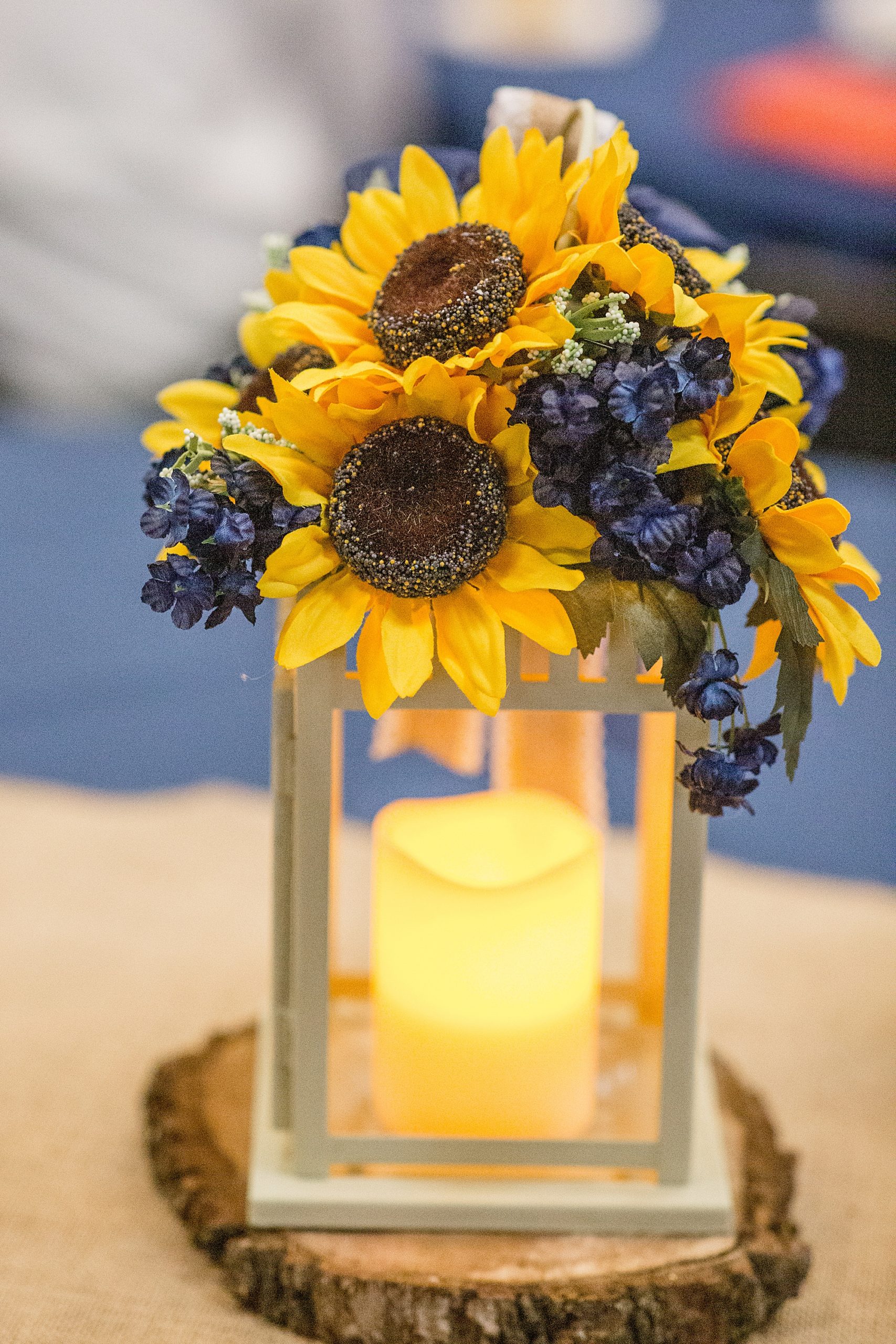 centerpieces with sunflowers for Quail Ridge Lodge reception
