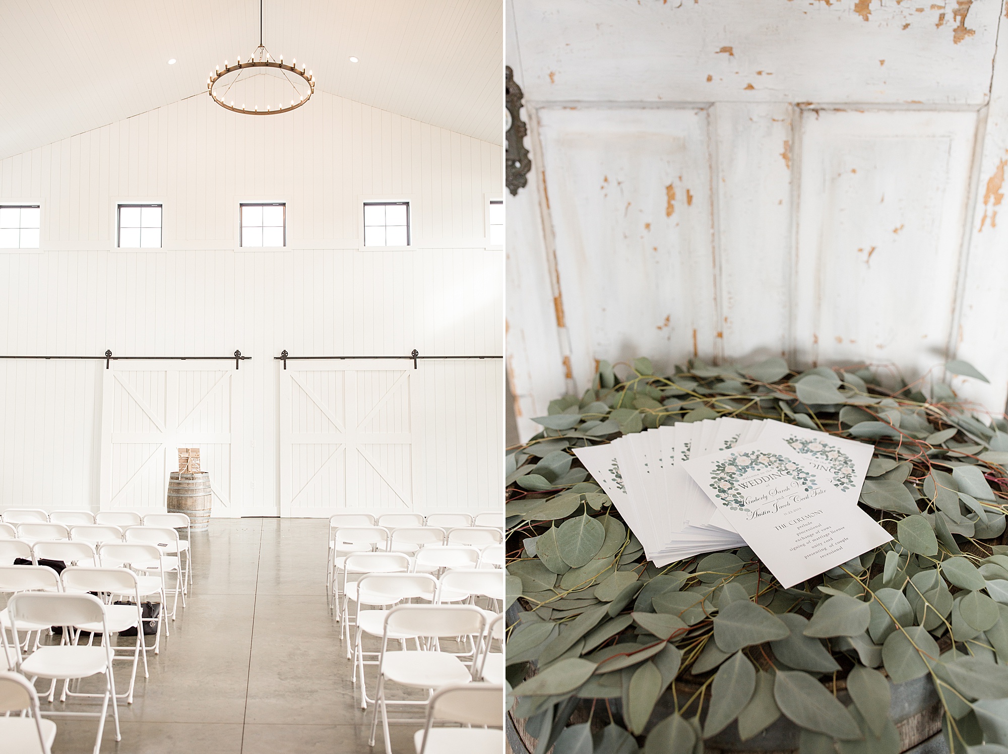 details for ceremony in white barn at Redemption Ranch