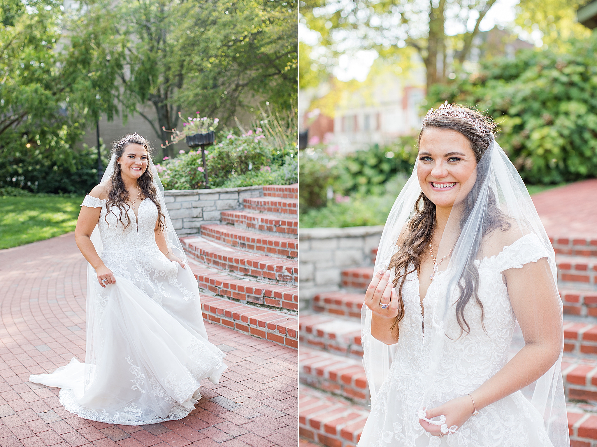 bridal portraits on steps of Old Hickory Golf Club