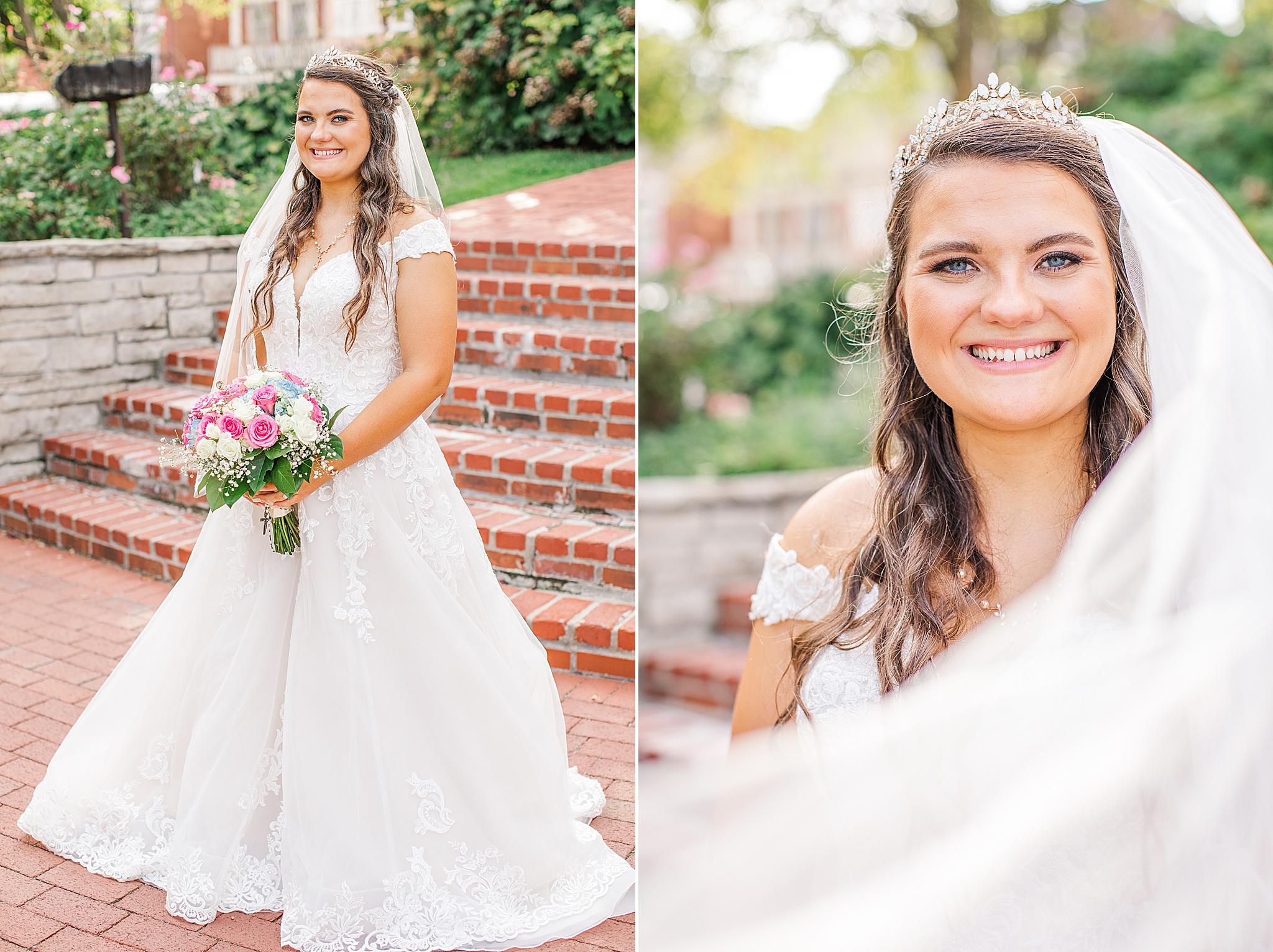 bride poses on brick staircase in MO
